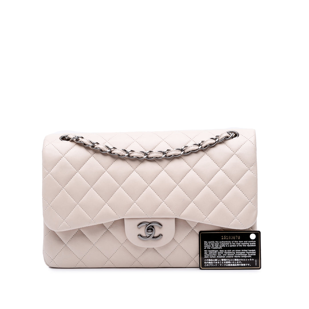 Jumbo Classic Lambskin Double Flap White - Gaby Paris