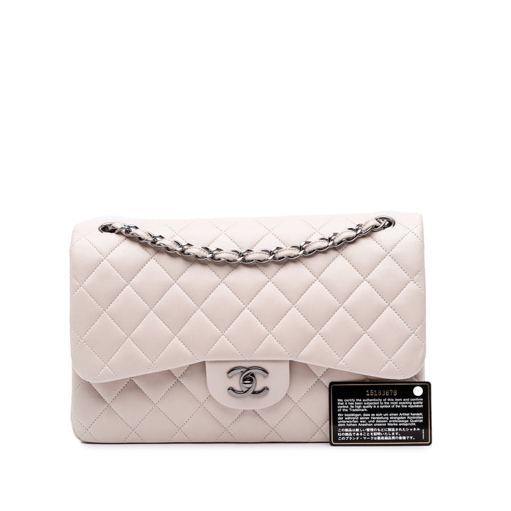 Jumbo Classic Lambskin Double Flap White - Gaby Paris