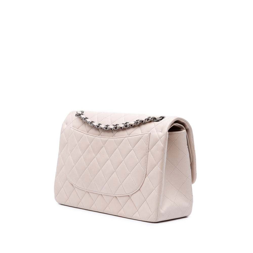 Jumbo Classic Lambskin Double Flap White - Gaby Paris