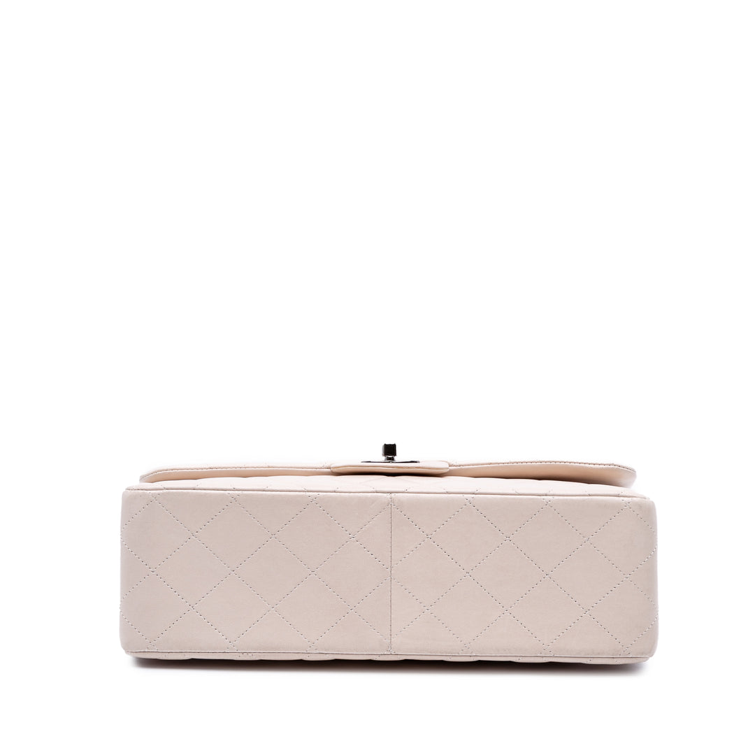 Jumbo Classic Lambskin Double Flap White - Gaby Paris