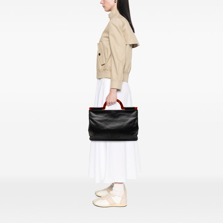 Chanel CC Cuir d’agneau Tortoise Shell anse supérieure Cabas