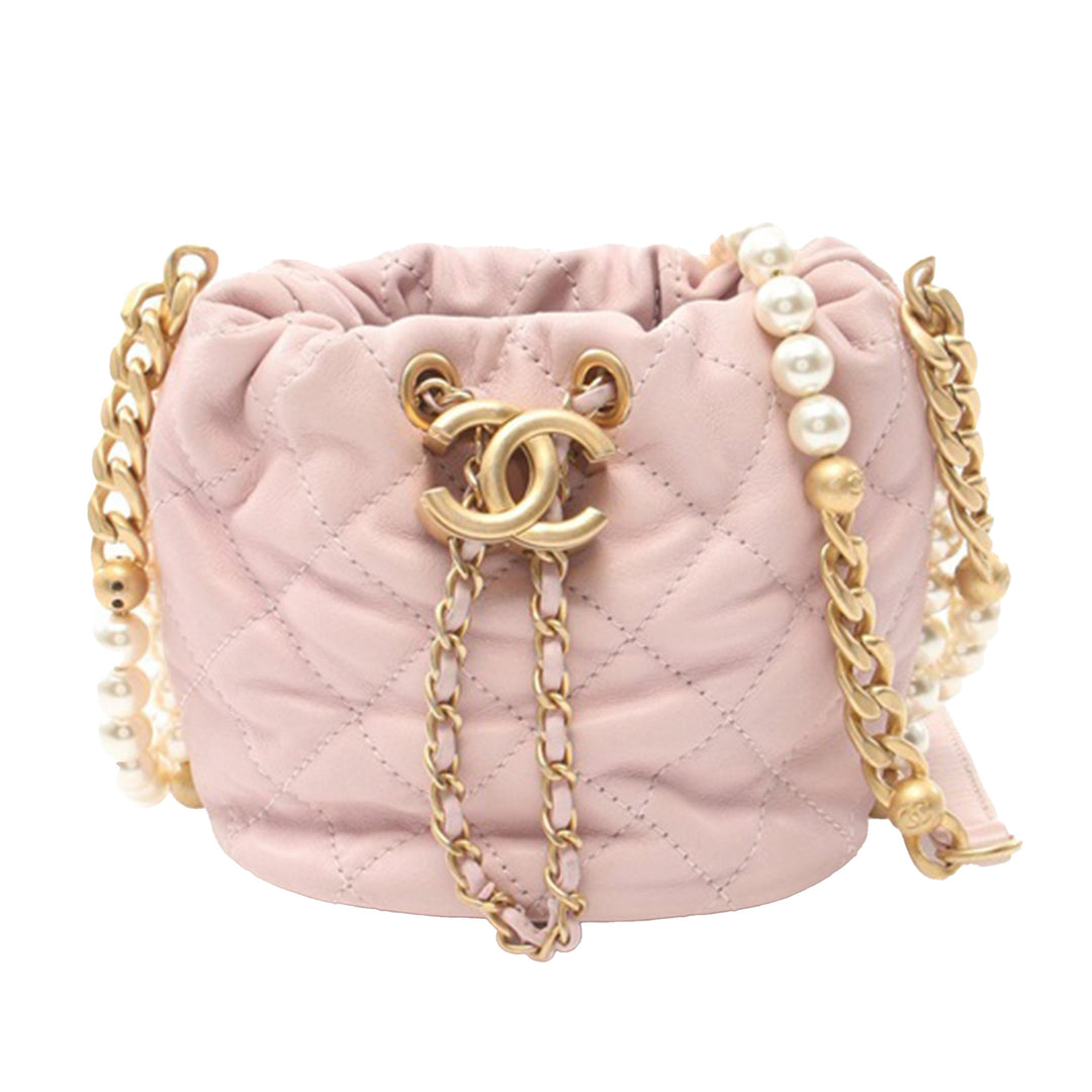 Mini Calfskin About Pearls Drawstring Bucket Bag Pink - Gaby Paris