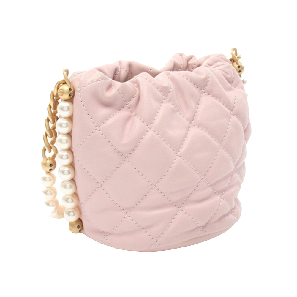 Mini Calfskin About Pearls Drawstring Bucket Bag Pink - Gaby Paris