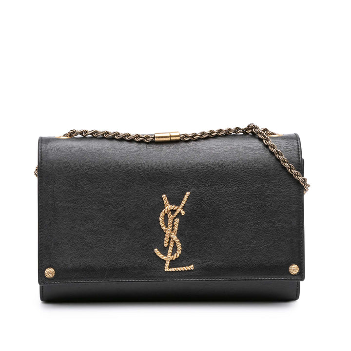 Saint Laurent Medium Smooth Cuir de veau Braided Monogram Kate Sac porté croisé Noir