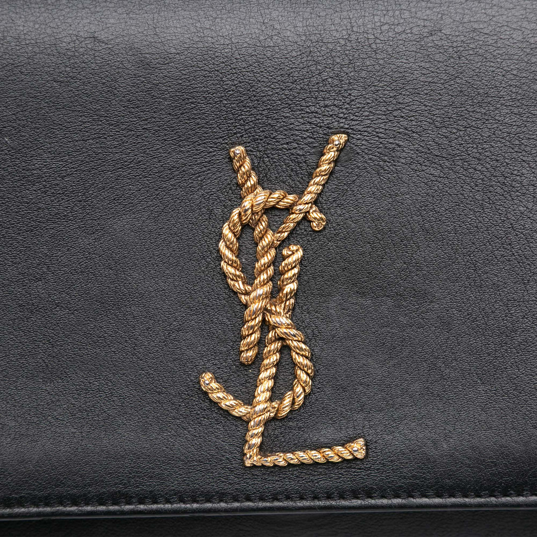 Saint Laurent Medium Smooth Cuir de veau Braided Monogram Kate Sac porté croisé Noir