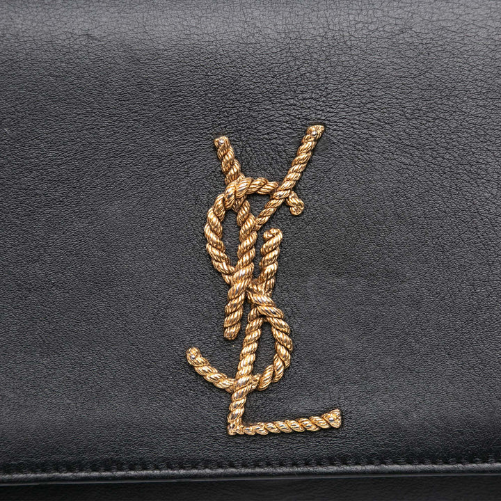 Saint Laurent Medium Smooth Cuir de veau Braided Monogram Kate Sac porté croisé Noir