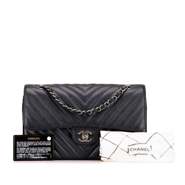 Chanel Medium Classic Chevron Caviar Double rabat