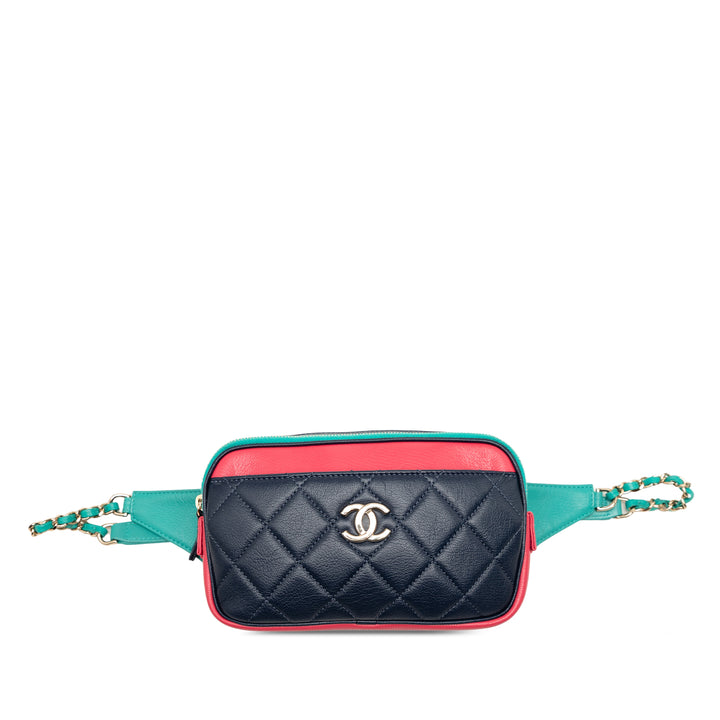 Chanel Tricolor Matelassé Cuir de chèvre In et Out Sac ceinture
