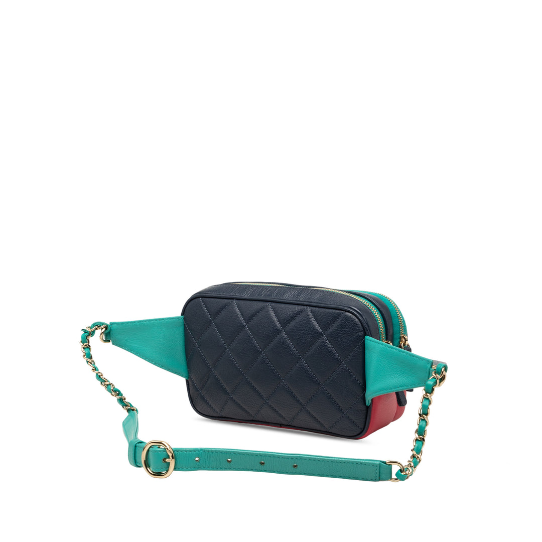 Chanel Tricolor Matelassé Cuir de chèvre In et Out Sac ceinture