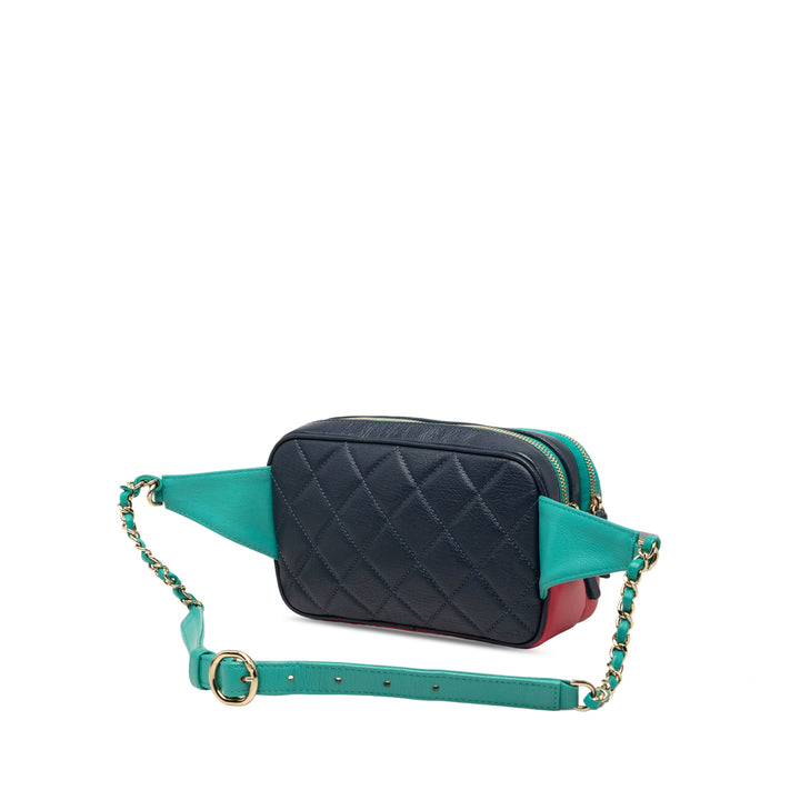 Chanel Tricolor Matelassé Cuir de chèvre In et Out Sac ceinture