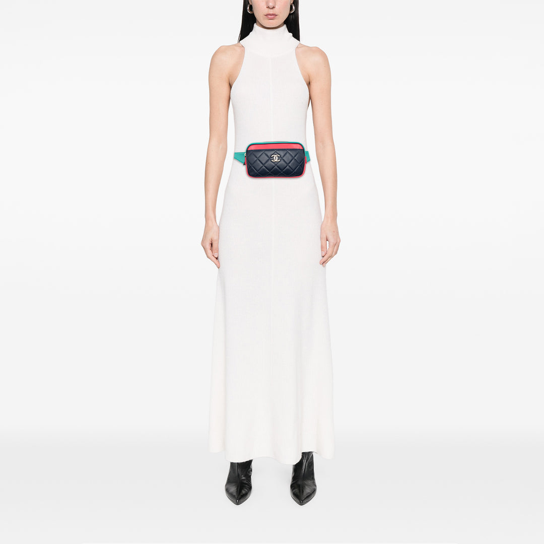 Chanel Tricolor Matelassé Cuir de chèvre In et Out Sac ceinture
