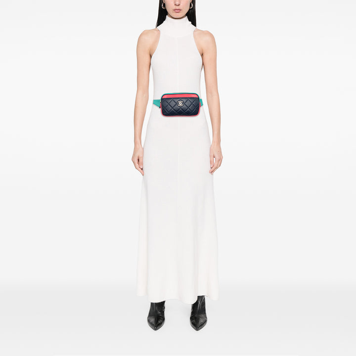 Chanel Tricolor Matelassé Cuir de chèvre In et Out Sac ceinture