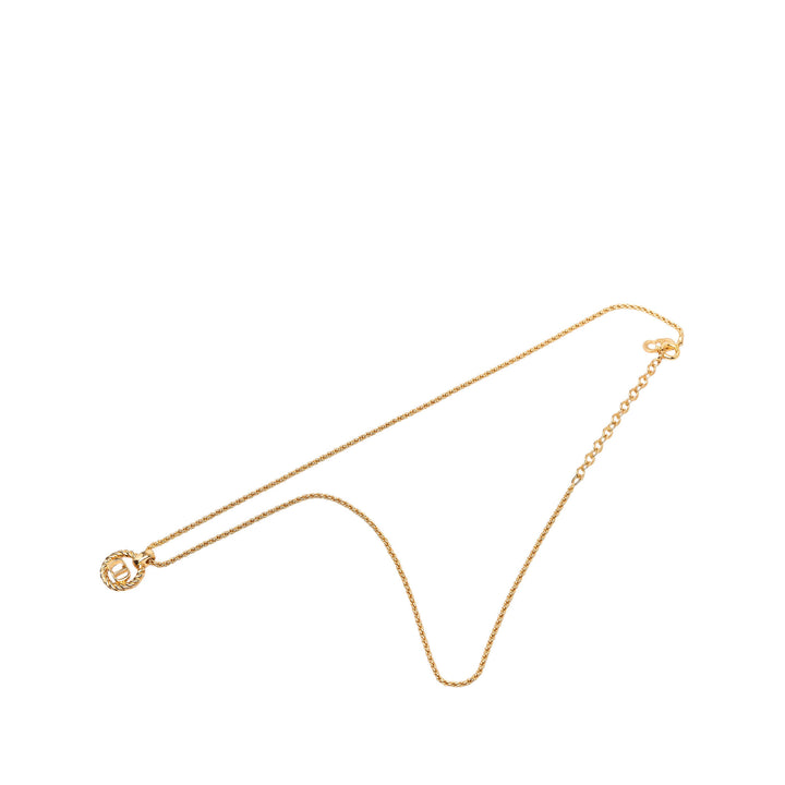 Dior plaqué CD Logo Twisted Rond Pendant Collier Doré – vue principale – GABY PARIS