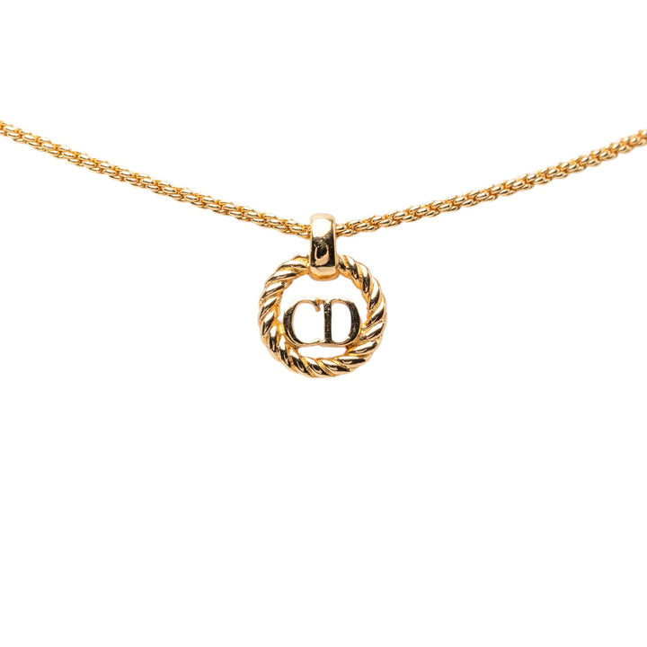 Dior plaqué CD Logo Twisted Rond Pendant Collier Doré – vue 2 – GABY PARIS