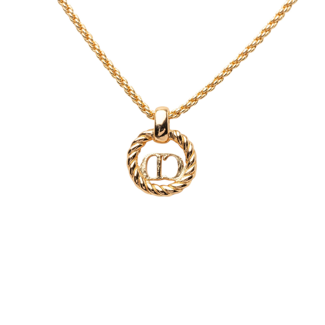 Dior plaqué CD Logo Twisted Rond Pendant Collier Doré – vue 3 – GABY PARIS