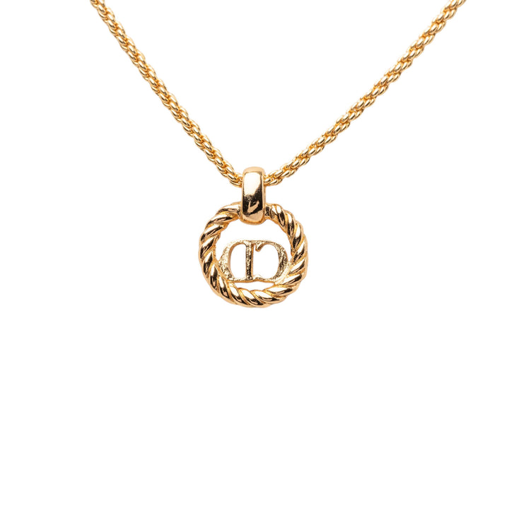 Dior plaqué CD Logo Twisted Rond Pendant Collier Doré – vue 3 – GABY PARIS