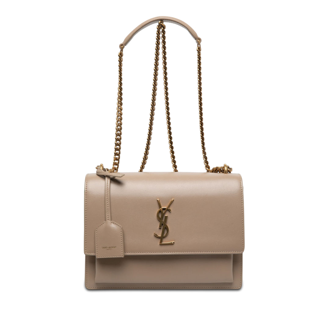 Saint Laurent Sunset Sac Moyen Cuir de veau Beige – vue principale – GABY PARIS