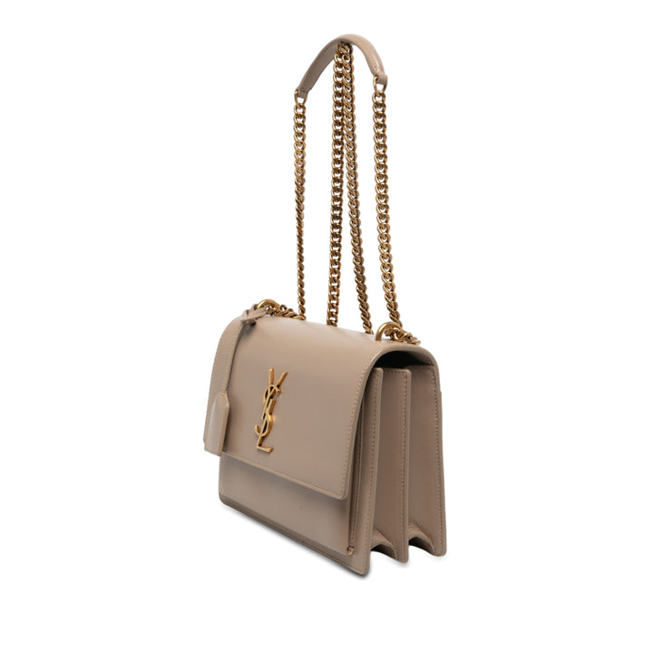 Saint Laurent Sunset Sac Moyen Cuir de veau Beige – vue 2 – GABY PARIS