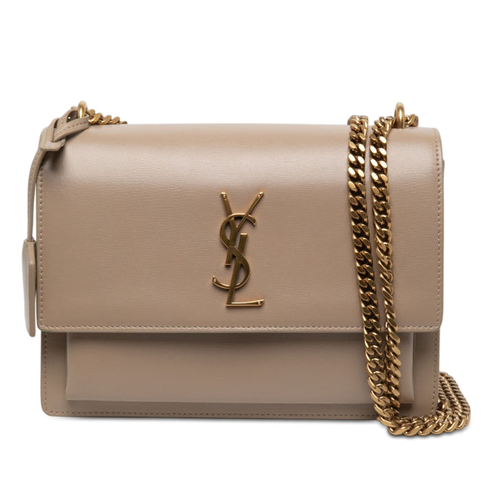 Saint Laurent Sunset Sac Moyen Cuir de veau Beige – vue 5 – GABY PARIS