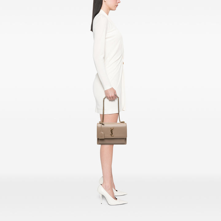 Saint Laurent Sunset Sac Moyen Cuir de veau Beige – vue 6 – GABY PARIS