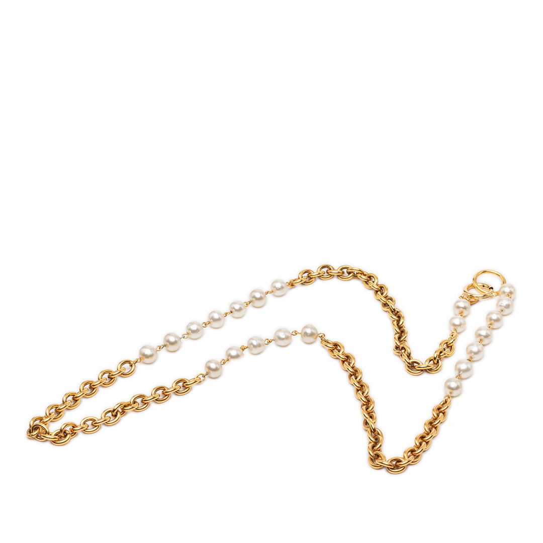 Chanel plaqué Perles fantaisie Chaîne Collier Métal