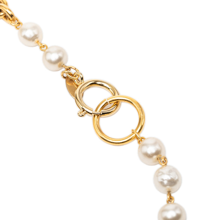 Chanel plaqué Perles fantaisie Chaîne Collier Métal