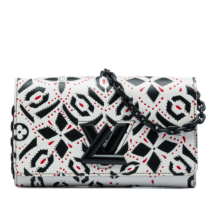 Graphic Imprimé Twist Wallet on Chain Cuir de veau Blanc