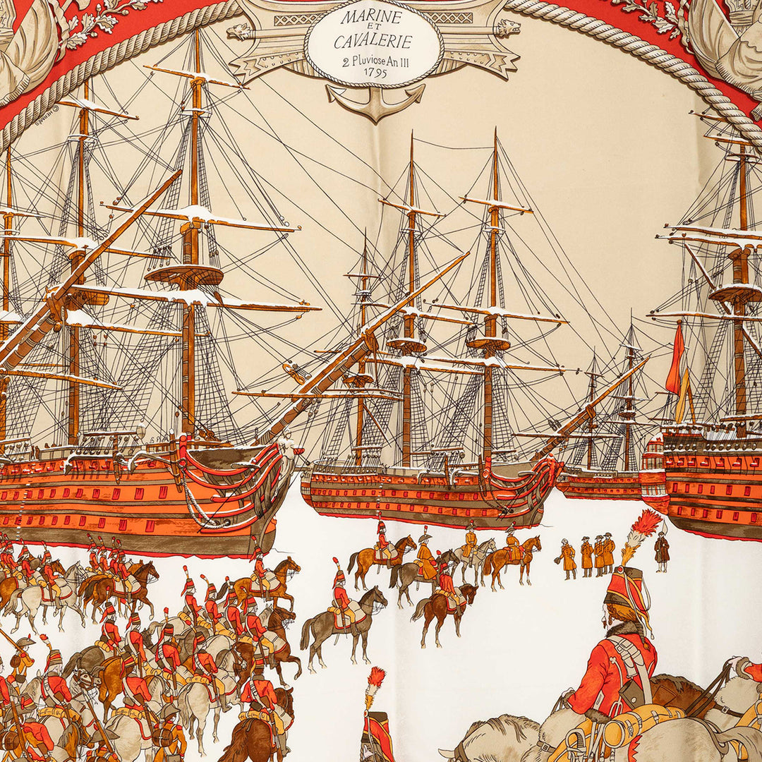 Hermès Marine et Cavalerie Soie Foulard 90