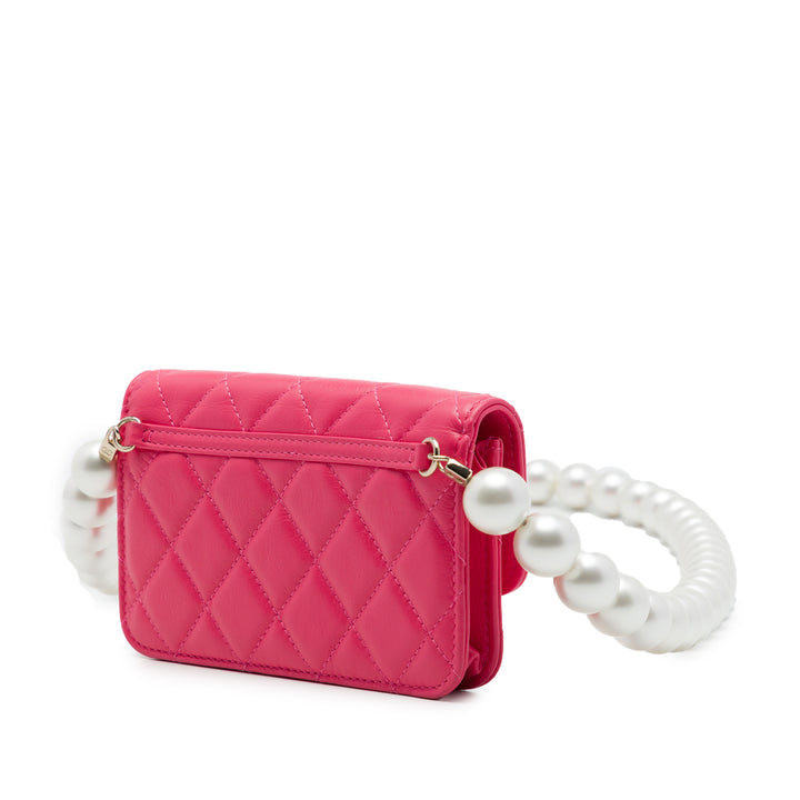 Chanel Matelassé Perles Pochette avec chaîne Maxi Cuir d'agneau Rose – vue 2 – GABY PARIS