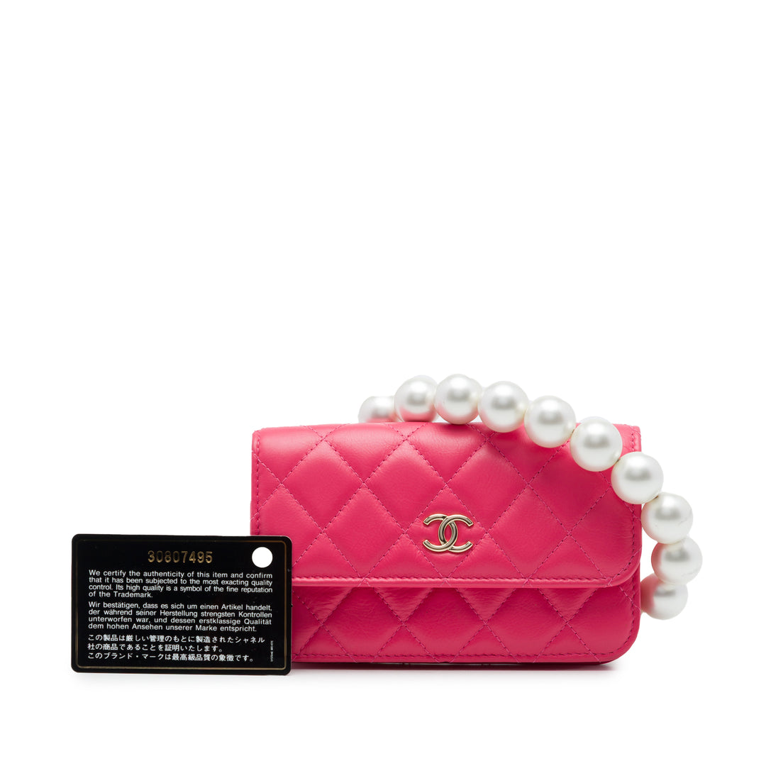 Chanel Matelassé Perles Pochette avec chaîne Maxi Cuir d'agneau Rose – vue 7 – GABY PARIS