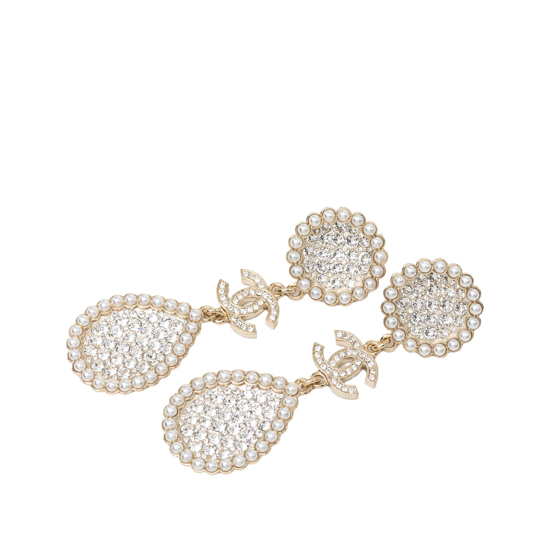 Chanel CC plaqué Strass et Perles fantaisie pendantes fermoir poussette Boucles d’oreilles