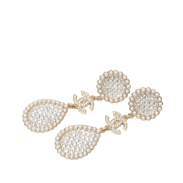 Chanel CC plaqué Strass et Perles fantaisie pendantes fermoir poussette Boucles d’oreilles