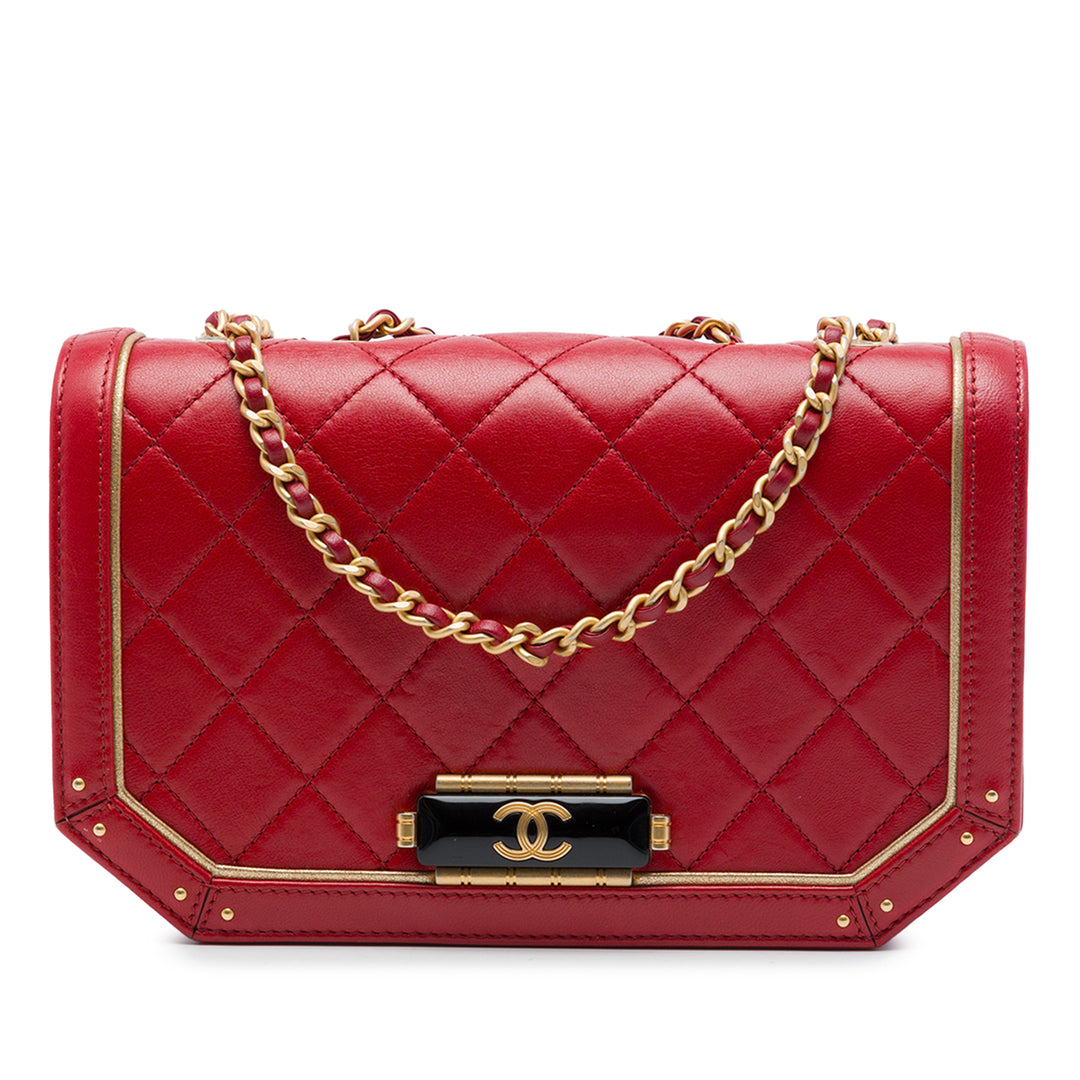 Chanel Matelassé Octagon CC Fermoir à rabat Petit Cuir de veau Rouge