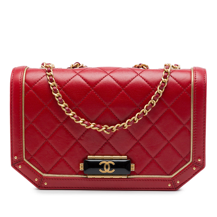 Chanel Matelassé Octagon CC Fermoir à rabat Petit Cuir de veau Rouge
