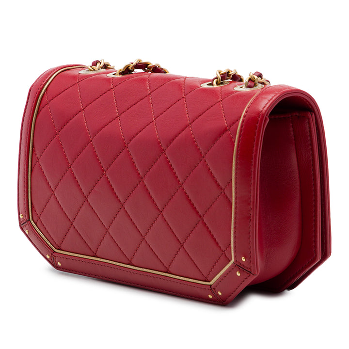 Chanel Matelassé Octagon CC Fermoir à rabat Petit Cuir de veau Rouge