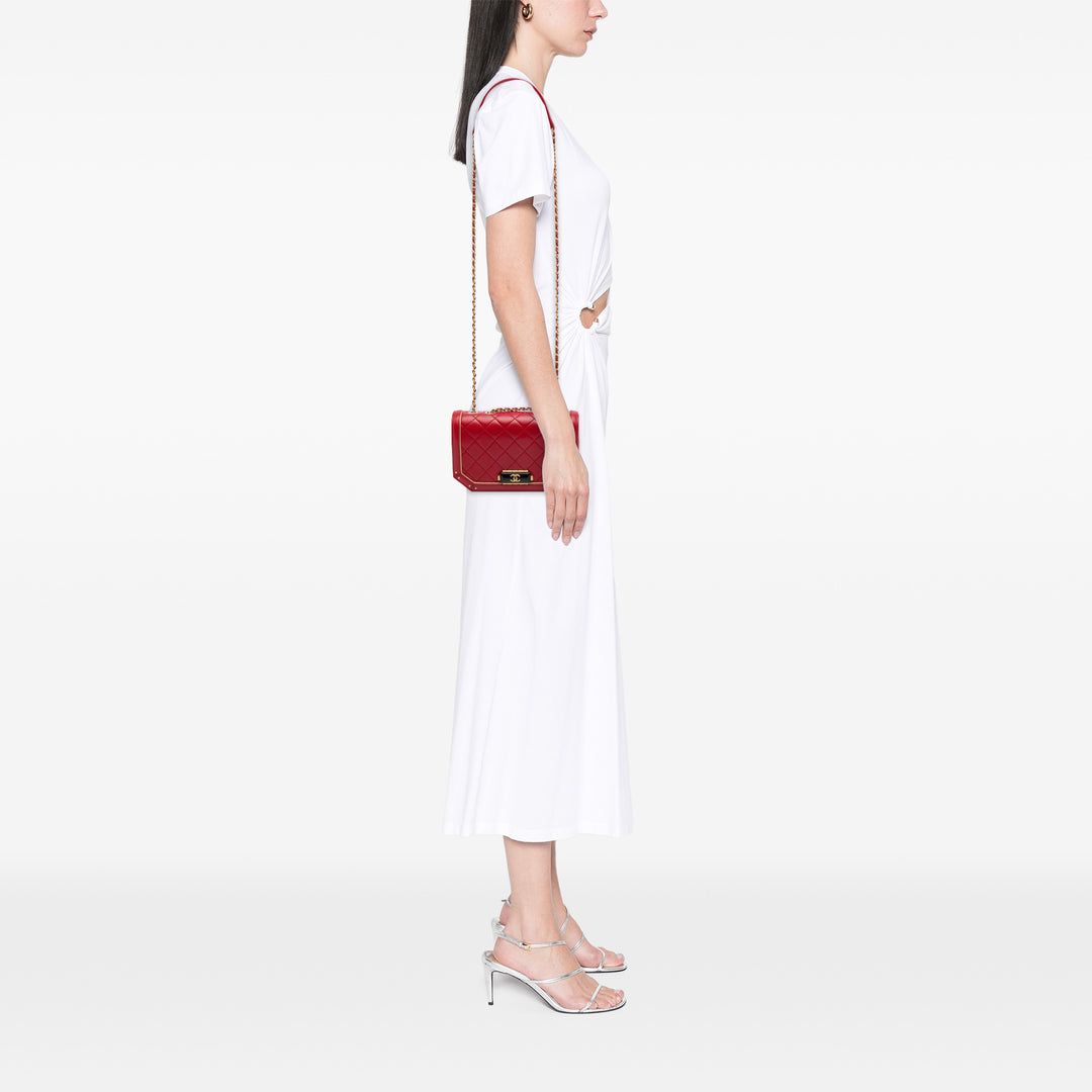 Chanel Matelassé Octagon CC Fermoir à rabat Petit Cuir de veau Rouge