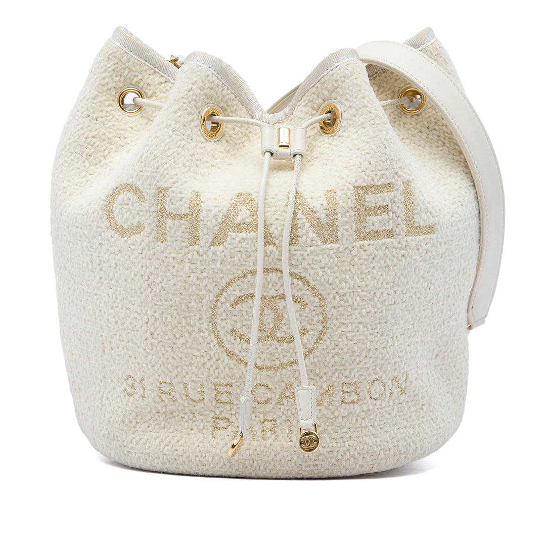 Deauville Sac à cordon seau Petit Tweed Blanc