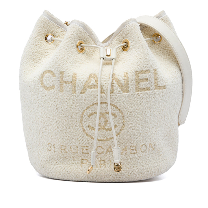 Deauville Sac à cordon seau Petit Tweed Blanc