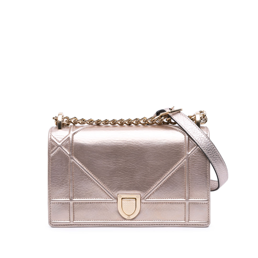Small Metallic Grained Calfskin Diorama Flap Gold - Gaby Paris