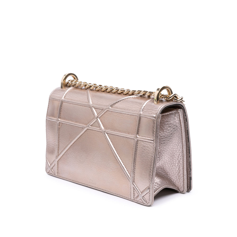 Small Metallic Grained Calfskin Diorama Flap Gold - Gaby Paris