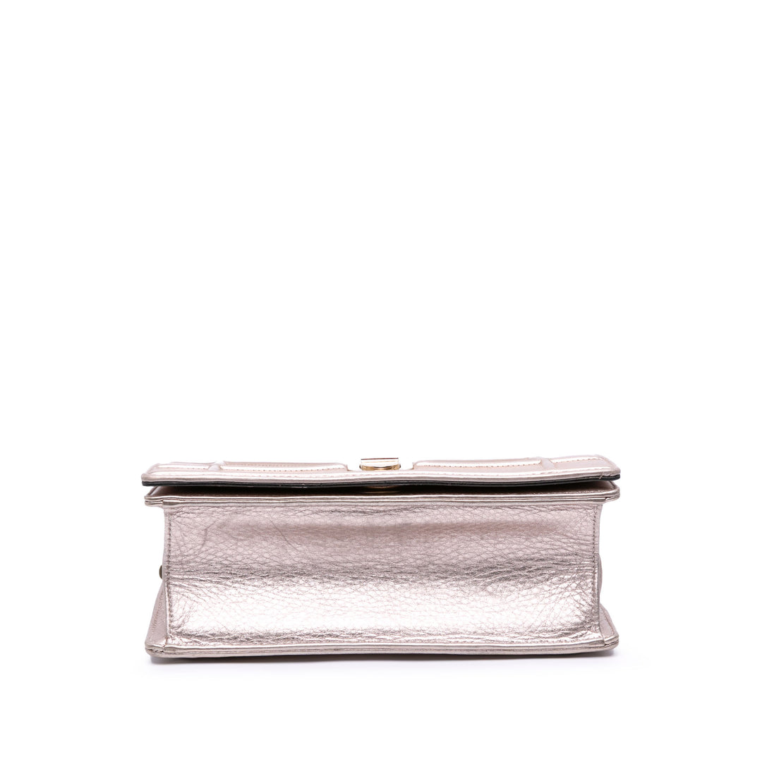Small Metallic Grained Calfskin Diorama Flap Gold - Gaby Paris