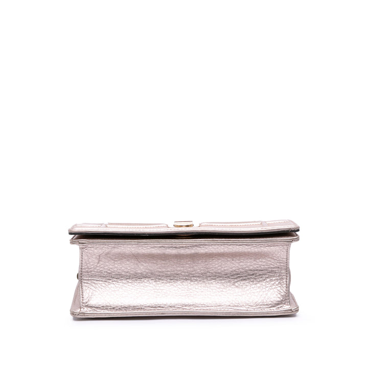 Small Metallic Grained Calfskin Diorama Flap Gold - Gaby Paris