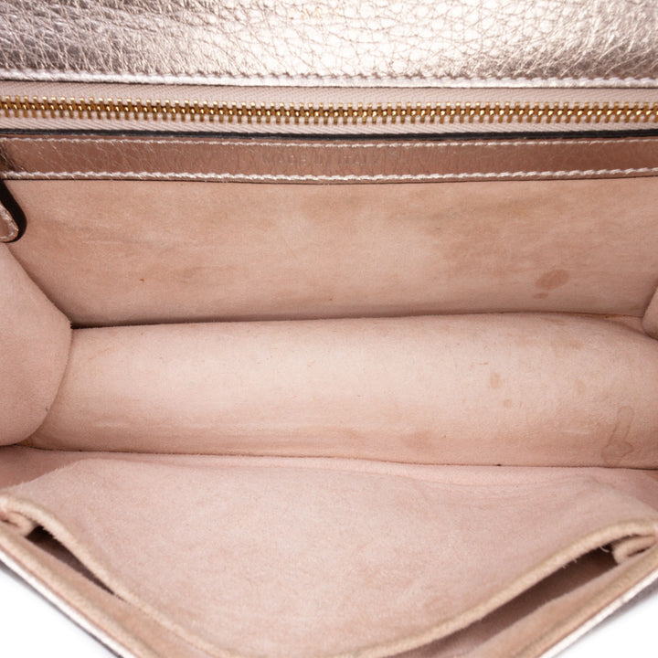 Small Metallic Grained Calfskin Diorama Flap Gold - Gaby Paris