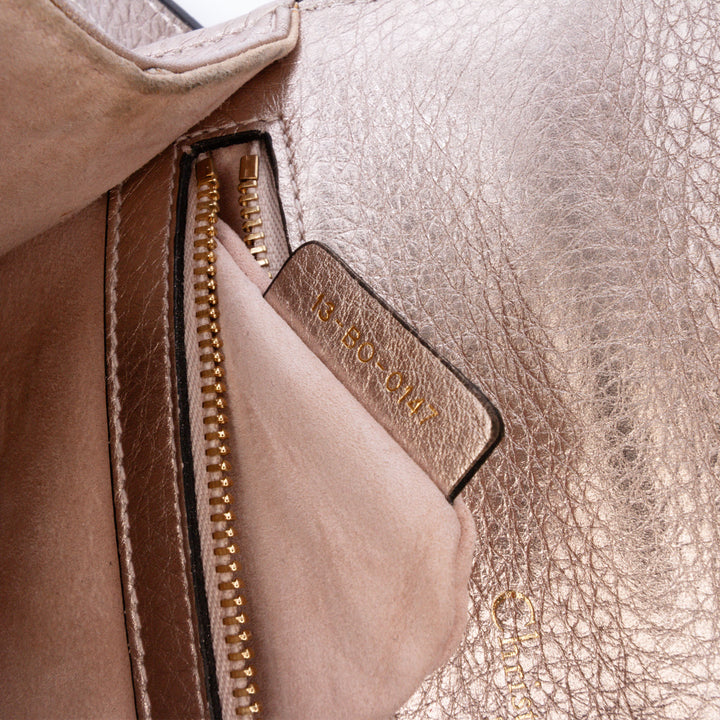 Small Metallic Grained Calfskin Diorama Flap Gold - Gaby Paris