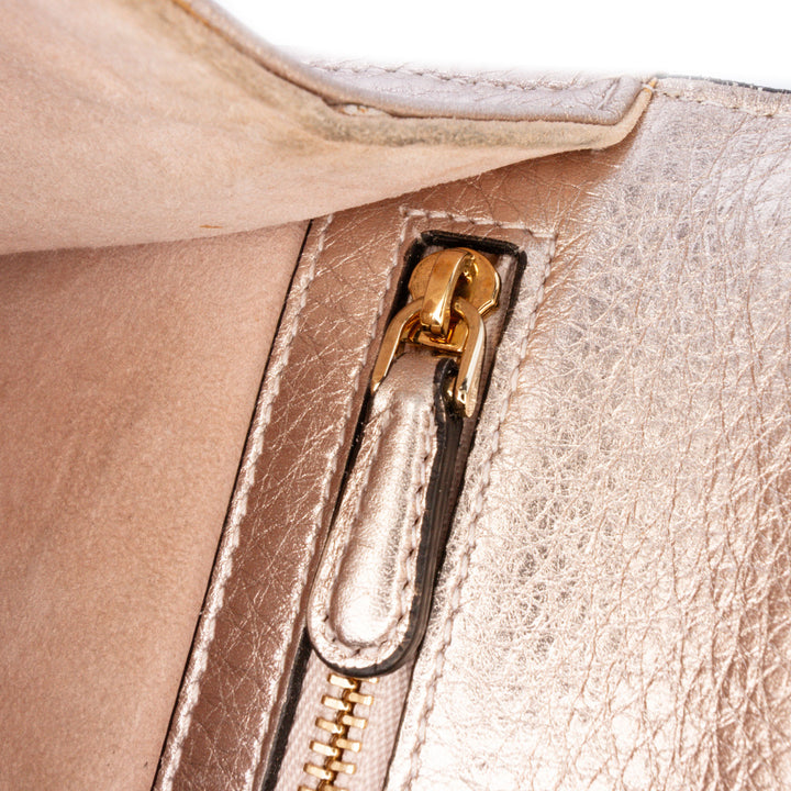 Small Metallic Grained Calfskin Diorama Flap Gold - Gaby Paris
