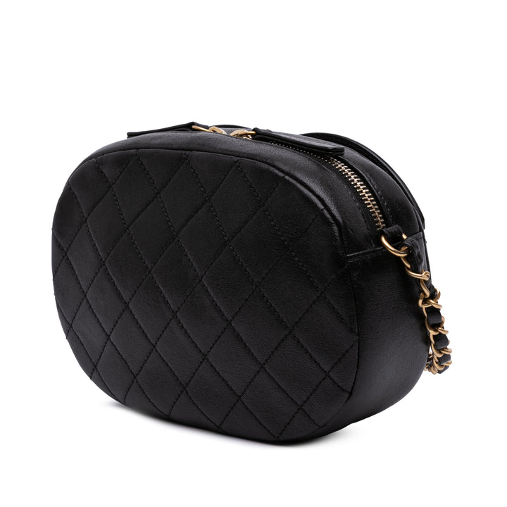 Chanel CC Quilted Cuir d’agneau Coco Midnight Sac caméra Noir