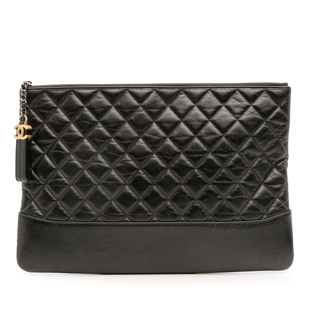 Large Aged Calfskin Gabrielle O Case Clutch Black - Gaby Paris