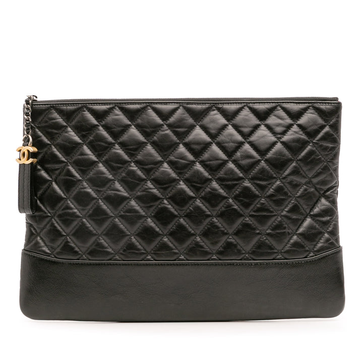 Large Aged Calfskin Gabrielle O Case Clutch Black - Gaby Paris