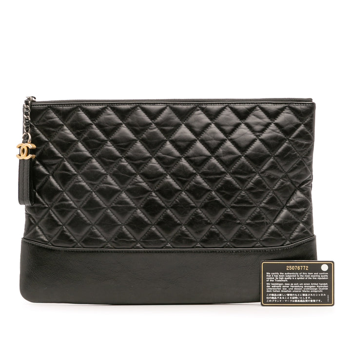 Large Aged Calfskin Gabrielle O Case Clutch Black - Gaby Paris