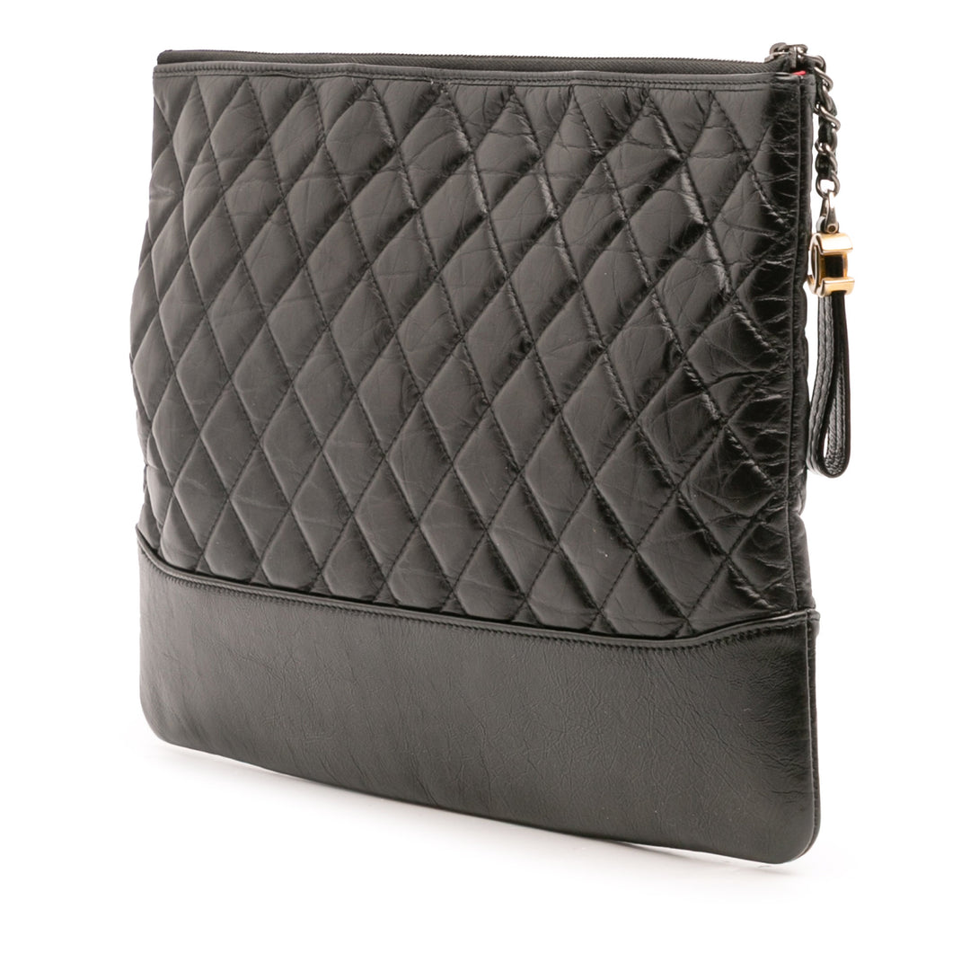 Large Aged Calfskin Gabrielle O Case Clutch Black - Gaby Paris